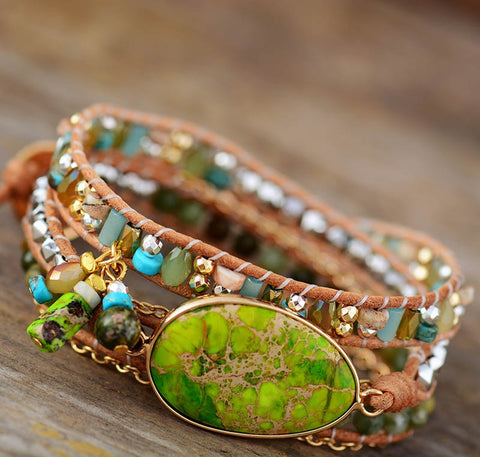 MULTILAYERED WRAP BRACELET WITH JASPER STONES