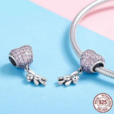BEAR AND BALLOON Heart Sterling Silver Charm