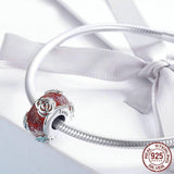 ROSES ON RED Murano Sterling Silver Charm