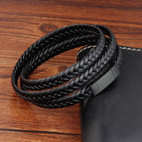 Retro Braided Black Leather Wristband
