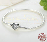 ROUND HEART Sterling Silver Snake-Chain Charm Bracelet