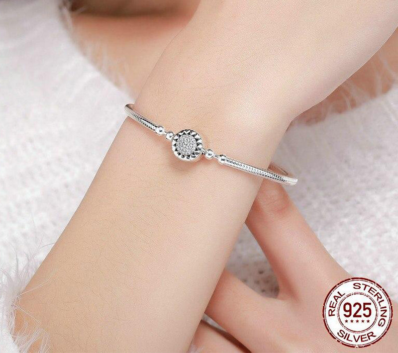 BRIGHT HEART Sterling Silver Snake-Chain Charm Bracelet