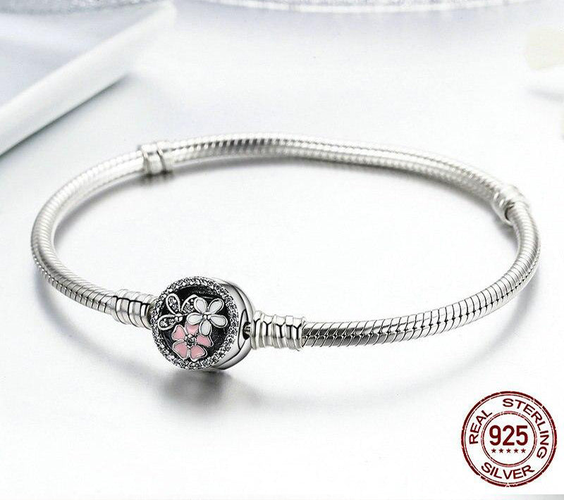 CHERRY BLOSSOM Sterling Silver Snake-Chain Charm Bracelet