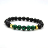BRACELET WITH LAVA STONE AND GREEN MALACHITE