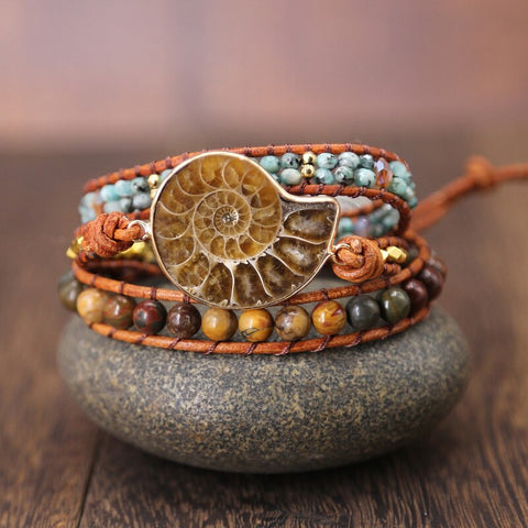 AMMONITE BRACELET WITH JASPER AND AFRICAN TURQUOISE
