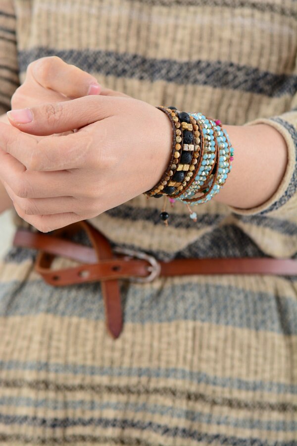 CRYSTAL RHINESTONE LAYERED LEATHER WRAP BRACELET