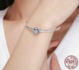CUTE OWL Sterling Silver Snake-Strand Charm Bracelet