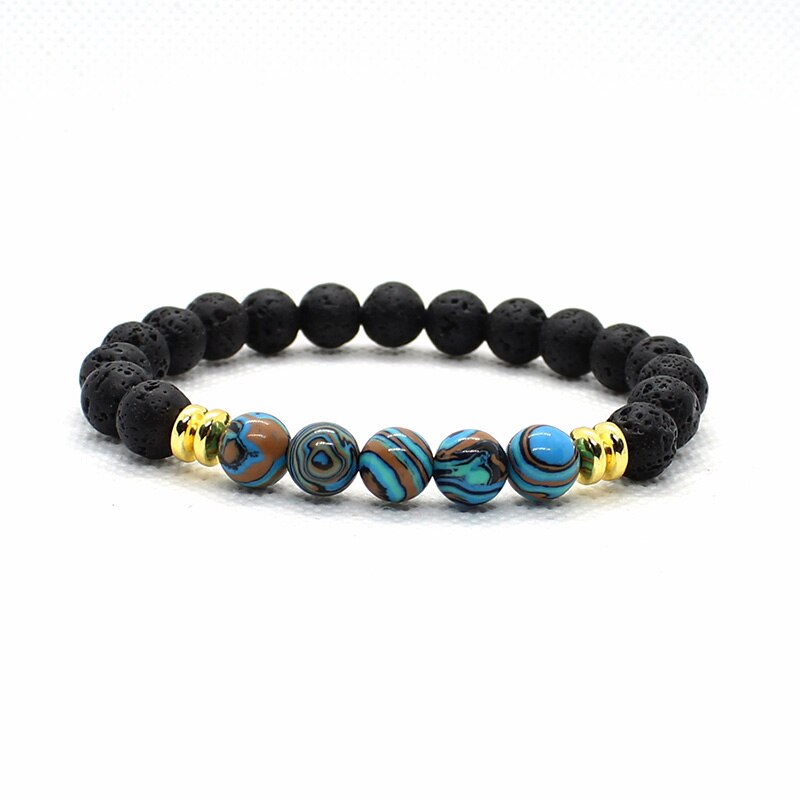 BRACELET WITH LAVA STONE AND BLUE MALACHITE