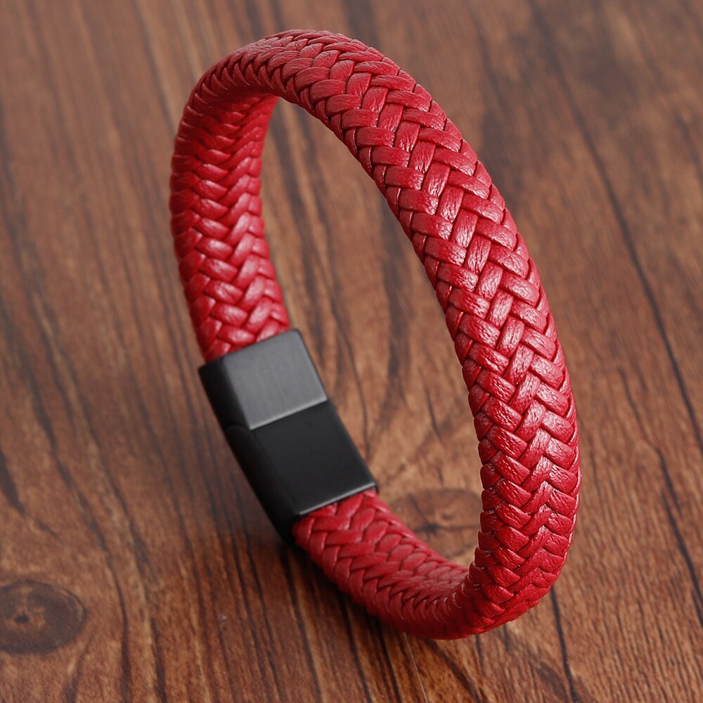 Red Leather Wristband