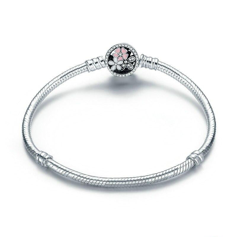 CHERRY BLOSSOM Sterling Silver Snake-Chain Charm Bracelet