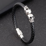 Hyperbole Braided Leather Skull Bracelet