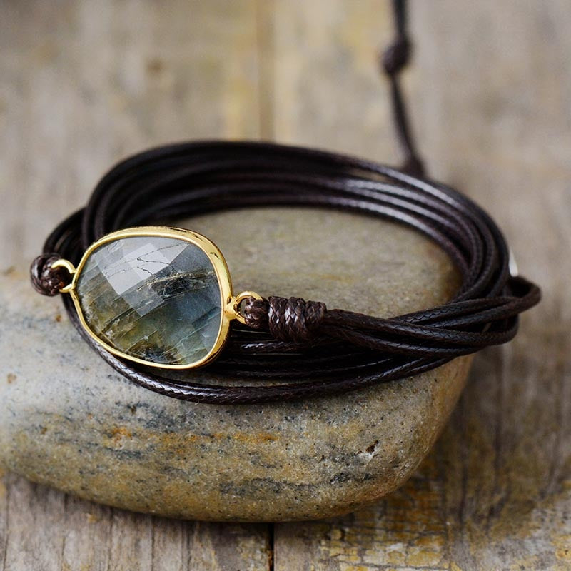 ROPE WRAP BRACELET WITH LABRADORITE