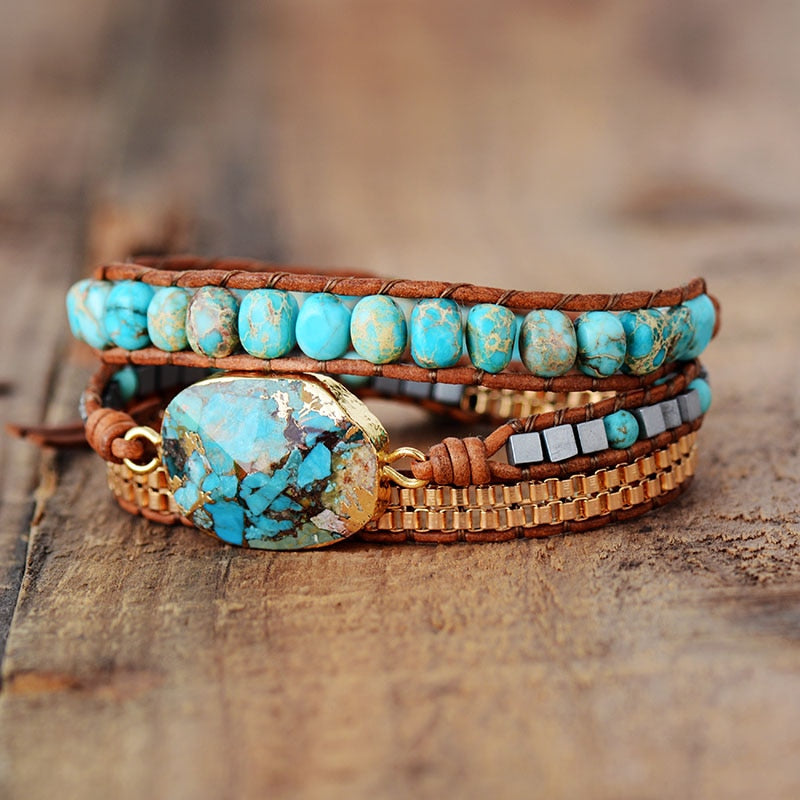 VINTAGE BRACELET WITH TURQUOISE AND JASPER STONES