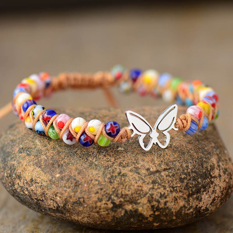 BUTTERFLY CHARM BRACELET WITH COLOURED STONES