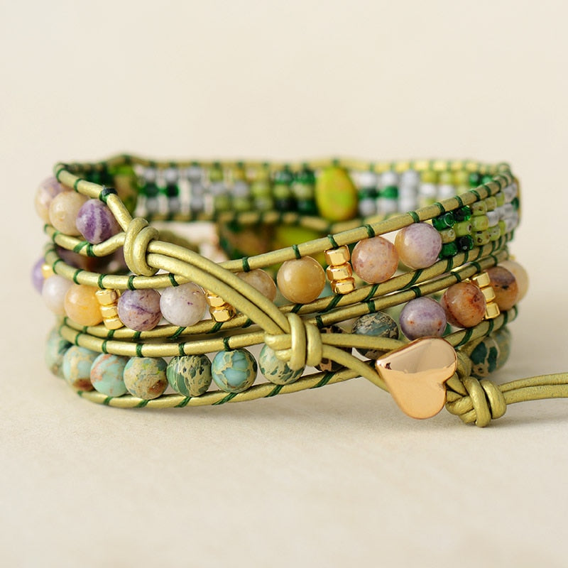 SHADES OF GREEN SPIRITUAL HEART BRACELET