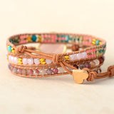 LEATHER WRAP BRACELET WITH ROSE QUARTZ