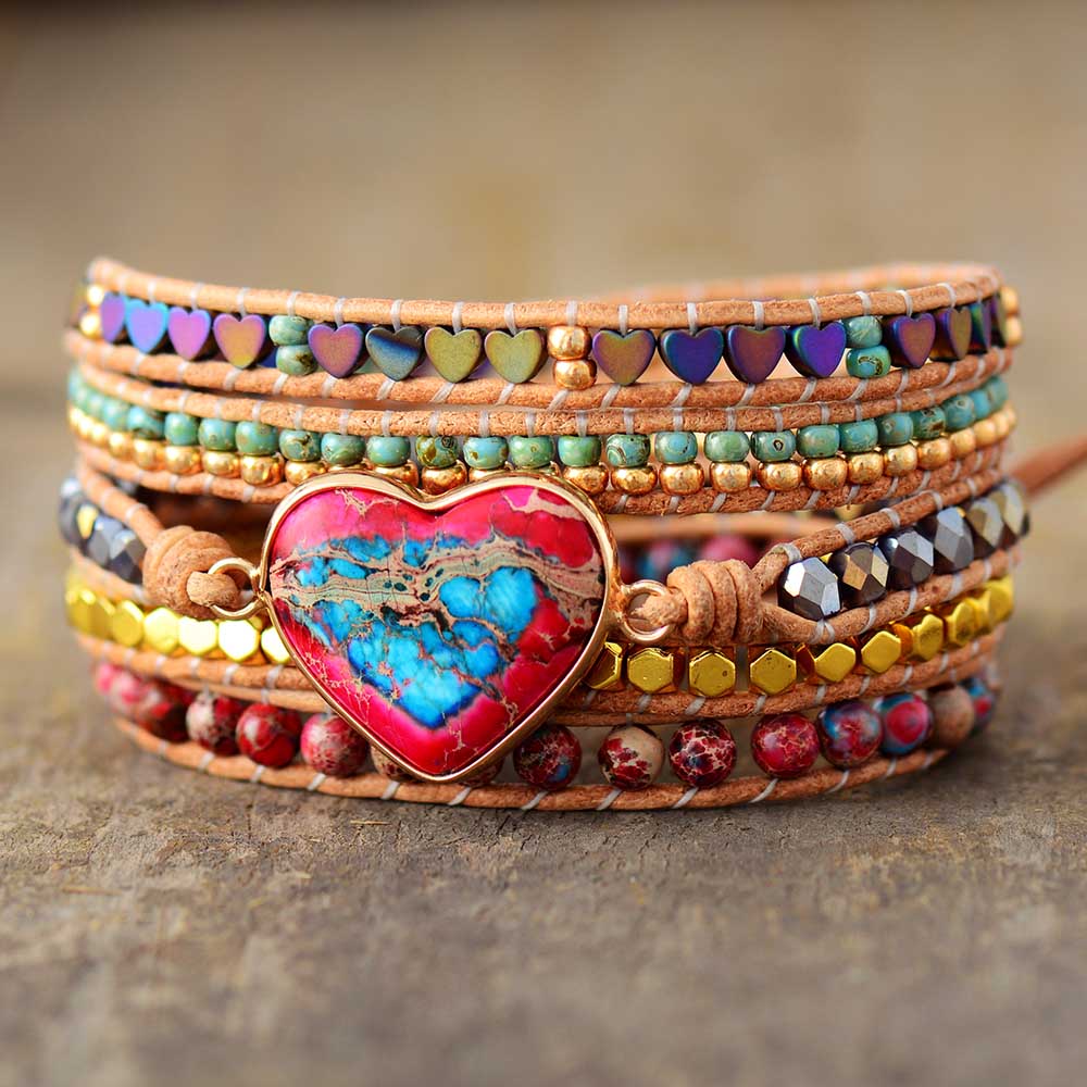 COLOURED HEART WRAP BRACELET
