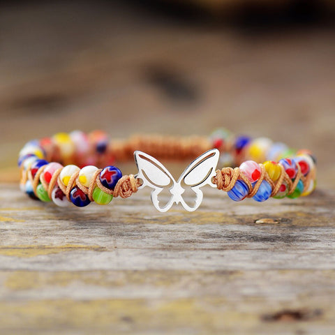 BUTTERFLY CHARM BRACELET WITH COLOURED STONES