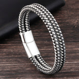 Braided Leather Bracelet with Stitching Combination