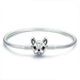 CUTE FRENCH BULLDOG Sterling Silver Snake-Strand Charm Bracelet