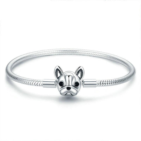 CUTE FRENCH BULLDOG Sterling Silver Snake-Strand Charm Bracelet