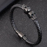 Hyperbole Braided Leather Skull Bracelet