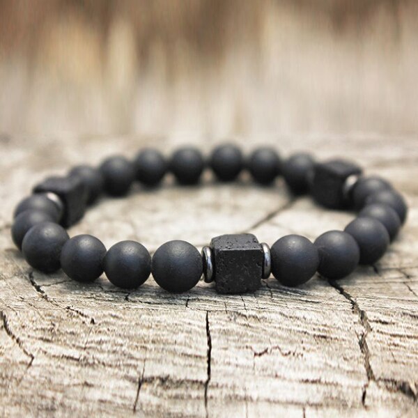 NATURAL STONE BRACELET WITH LAVA STONE SQUARES