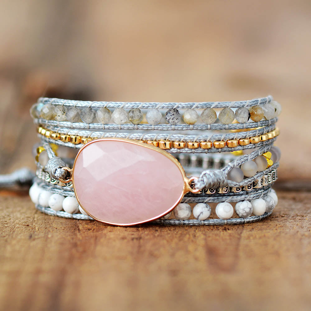 VEGAN CORD BRACELET WITH ROSE QUARTZ