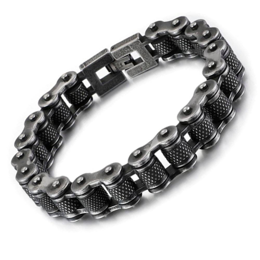 Heavy Brushed Stainless Steel Motorcycle Chain Bracelet