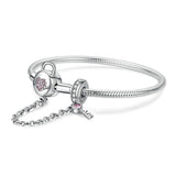 HEART LOCK AND KEY Sterling Silver Snake-Chain Charm Bracelet