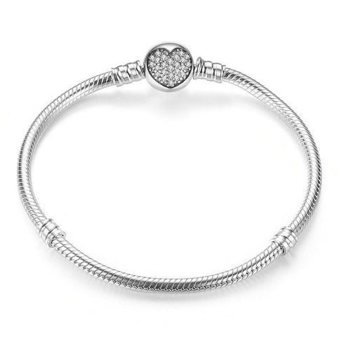 ROUND HEART Sterling Silver Snake-Chain Charm Bracelet