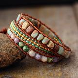 MULTI STRAND JASPER AND LEATHER WRAP BRACELET