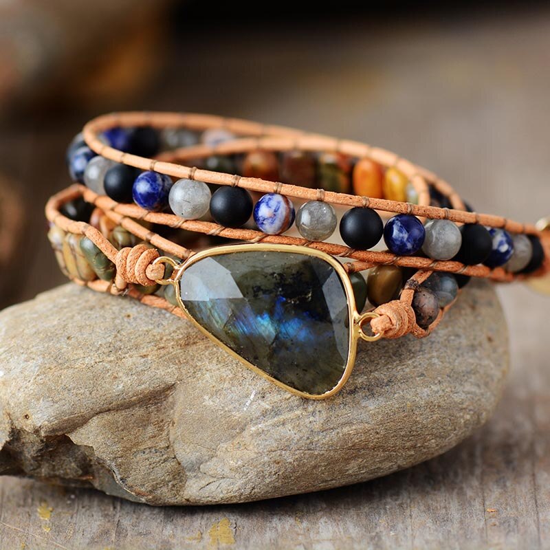 WRAP BRACELET WITH LABRADORITE AND JASPERS