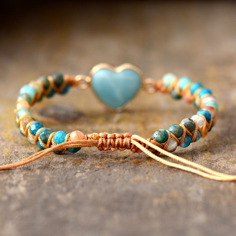 ONYX AND AMAZONITE HEART CHARM BRACELET
