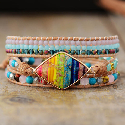 GEOMETRIC CHAKRA BRACELET WITH JASPER AND JADE