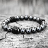 NATURAL STONE BRACELET WITH LAVA STONE SQUARES