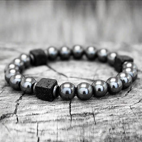 NATURAL STONE BRACELET WITH LAVA STONE SQUARES