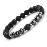 TWO-STONE BRACELET WITH BLACK LAVA STONE AND HEMATITE
