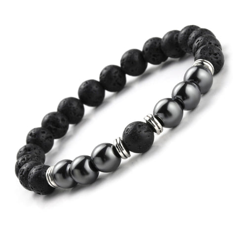 TWO-STONE BRACELET WITH BLACK LAVA STONE AND HEMATITE