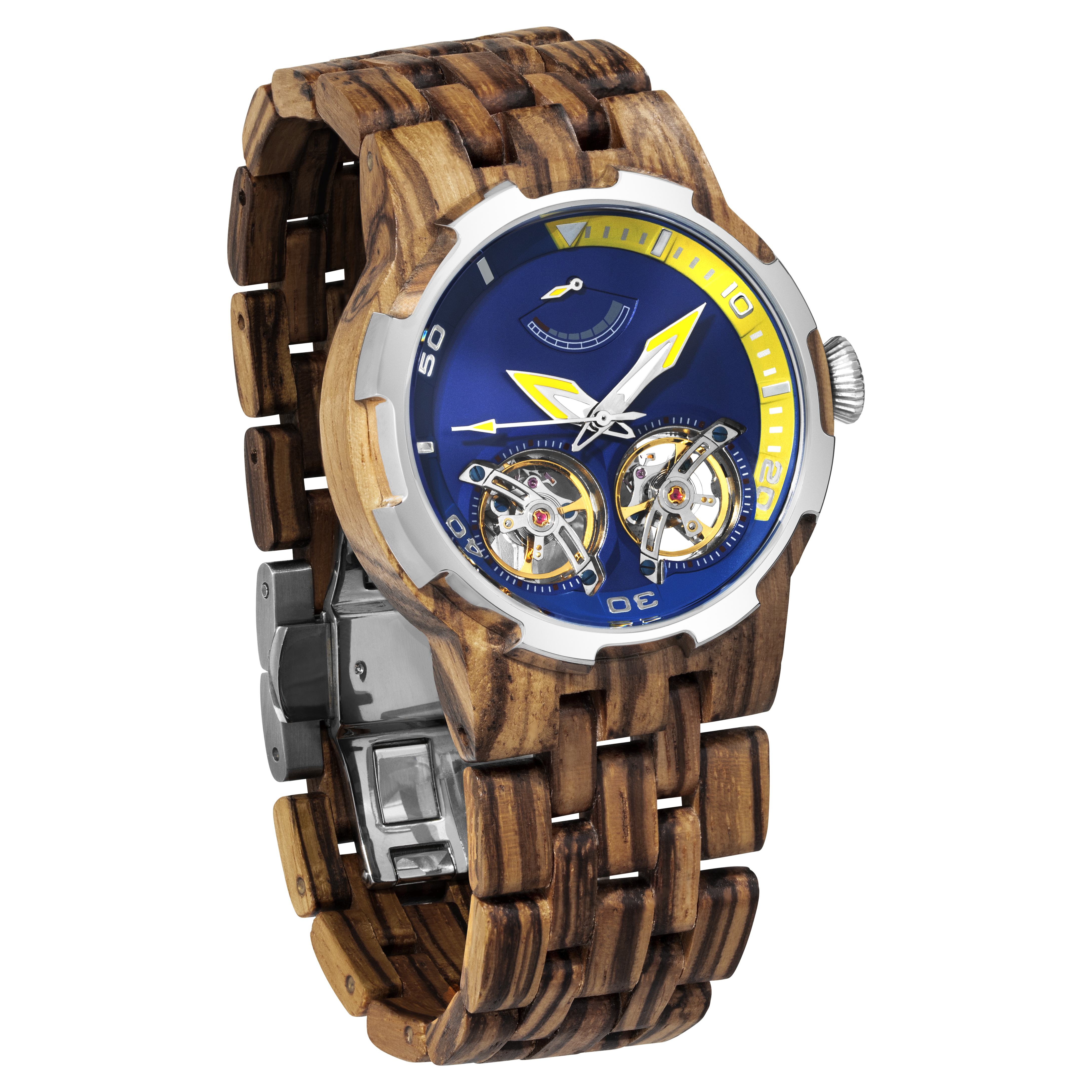 Wilds - Men's Dual Wheel Automatic Zebra Wood Watch
