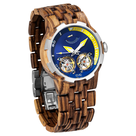 Wilds - Men's Dual Wheel Automatic Zebra Wood Watch