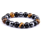 THREE-STONE BRACELET WITH TIGER EYE, HEMATITE AND BLACK OBSIDIAN