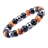 THREE-STONE BRACELET WITH BRONZE TIGER EYE, HEMATITE AND BLACK ONYX