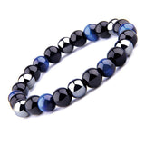 THREE-STONE BRACELET WITH DARK BLUE TIGER EYE, HEMATITE AND BLACK ONYX