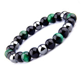 THREE-STONE BRACELET WITH GREEN TIGER EYE, HEMATITE AND BLACK ONYX