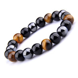 THREE-STONE BRACELET WITH TIGER EYE, HEMATITE AND BLACK OBSIDIAN