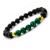 BRACELET WITH LAVA STONE AND GREEN MALACHITE