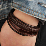 Brown Leather Multilayer Bracelet with Black Clasp