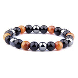 THREE-STONE BRACELET WITH BRONZE TIGER EYE, HEMATITE AND BLACK ONYX