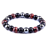 THREE-STONE BRACELET WITH DARK RED TIGER EYE, HEMATITE AND BLACK ONYX
